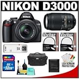 Nikon D3000 Digital SLR Camera & 18-55mm G VR DX AF-S & 55-300mm VR Zoom Lens + 32GB Card + Filters + Case + Accessory Kit