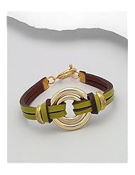 Lawn Green Leather Bracelet In White Base