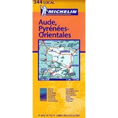 Michelin Map No. 344 Luchon Andorre Carcasson Perpignan Aude Pyrenees-Orientales (France) Scale 1:150000 (1 cm. = 1.5 km.)