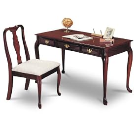 Coaster FN-153CH Cherry Finish Queen Anne Writing Desk with Chair by Coaster