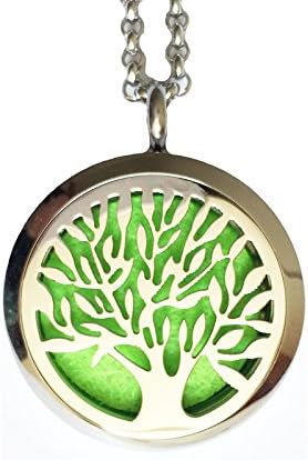 Denee Aromatherapy Essential Oil Diffuser Necklace Jewelry, Hypo-Allergenic 316L Surgical Grade Stainless Steel Locket Pendant with 24" Chain + 4 Felt Pads (Tree of Life)