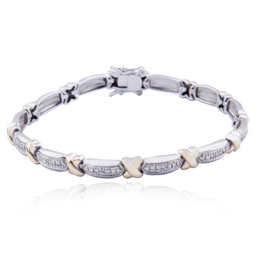 Platinum Plated Sterling Silver Genuine Diamond Accent Two-tone Bracelet, 7.25