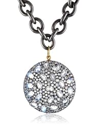 Fern Freeman 22K and Rhodium Silver Rainbow Moonstone Disc with Link Chain Necklace, 15.50"