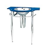 Decolav 2180T-1P-MB Wall-Mounted Lavatory Vanity with Drop-In Sink, Metallic Blue Tempered Glass/Polished Stainless