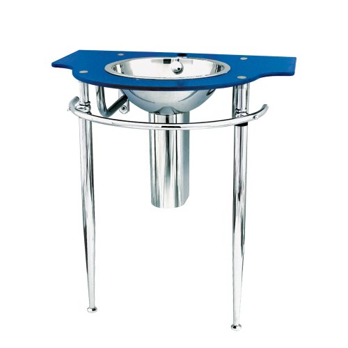Decolav 2180T-1P-MB Wall-Mounted Lavatory Vanity with Drop-In Sink, Metallic Blue Tempered Glass/Polished Stainless