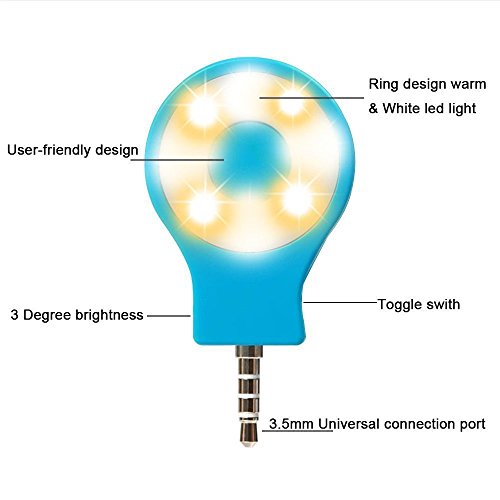 Selfie Light - Portable Mini 8-LED Dimmable | Cellphone Camera Flash Fill-in Light works with all phones | iPhone, Samsung, HTC, Nokia, iPad, etc. (Blue)