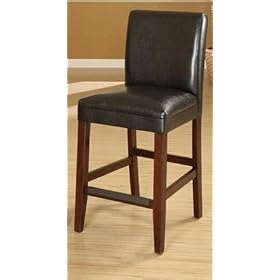 Set of 2 Counter Height Stool with Black Faux Leather in Brown Finish F10247 by click 2 go