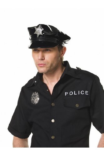 Mens Adult Cop Cap Police Officer Cop Sheriff Black Costume Hat Party Fantasy Wardrobe Essential Leg Avenue by Fenvy One Size, Black