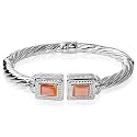 Sterling Silver Cable Look Bangle with Pink Mother of Pearl - 7"