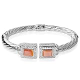 Sterling Silver Cable Look Bangle with Pink Mother of Pearl - 7