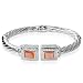 Jewelry : Sterling Silver Cable Look Bangle with Pink Mother of Pearl - 7"