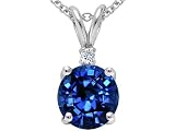 1.53 cts Round Lab Created Sapphire and Genuine Diamond Pendant - 14kt White or Yellow Gold