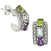 Genuine Peridot Blue Topaz Amethyst Silver J-Hoop Earrings
