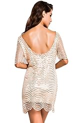 Polyester Summer Fit-and-Flare Sequined Lace Short Sleeves  Dress