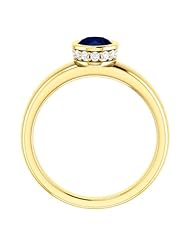 18K Yellow Gold 7.00x5.00mm Oval Cut Chatham Created Sapphire and Diamond Ring -- LIFETIME WARRANTY
