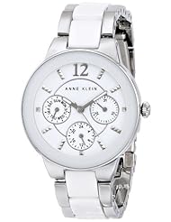 Anne Klein Womens AK/1629WTSV Multi-Function Silver-Tone and White Ceramic Bracelet Watch