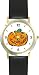Pumpkin, Jack-o-Lantern - WATCHBUDDY® DELUXE TWO-TONE THEME WATCH - Arabic Numbers - Black Leather Strap-Size-Women's Size-Small