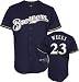 Bill Hall Jersey: Adult 2009 Majestic Alternate Navy Replica #2 Milwaukee Brewers Jersey - Large