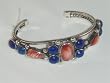 Native American Lapis and Coral Sterling Silver Bracelet - BR-0033