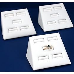 3 White Leather 5 Slot Ring Jewelry Showcase Display Stands