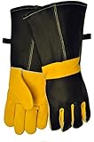 G & F TOP 100% Premium GRAIN LEATHER, Best of Barbecue, Grill, hearth Leather Gloves, Cotton lining with 14.5-Inch Extra Long Sleeve