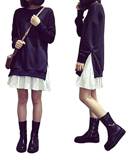 (ビューメンス) Beaumens 重ね着風 レイヤード ワンピース シンプル ガーリー コーデ ( ブラック / グレー )