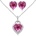Sterling Silver Heart Created Pink Sapphire and Diamond Ring Pendant and Earring Box Set, Size 7