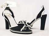 Rockabilly Black Beige Ankle Wrap w/Bows Sandals