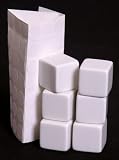 Bag of 6 25mm Opaque White Blank d6 Dice with Stickers