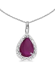 10k White Gold Pear Ruby Pendant with 16" Chain