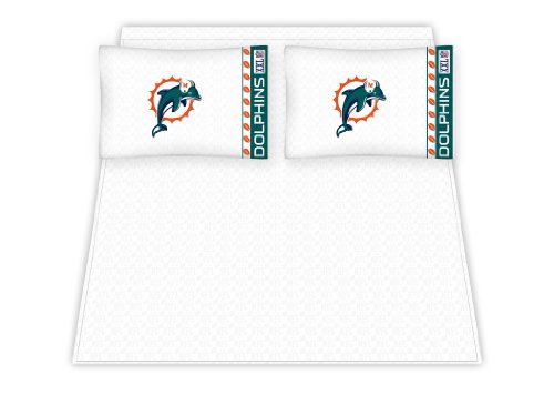 Best Quality Micro Fiber Sheet Set - Miami Dolphins NFL /Color White Size Full