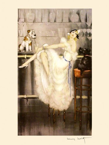 Fashion Lady Bar Restaurant Dogs Scottish Terrier Fox Terrier Having a Drink by Louis Icart 12
