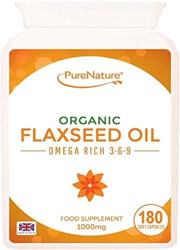 180 Organic Flaxseed Oil 1000mg Soft Capsules High Strength & Quality Omega Rich 3-6-9 to Support Healthy Skin, Hair, Nails and Normal Blood Cholesterol Levels - FREE Delivery in the UK