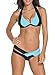 EVALESS Womens Bandage Cut Swimsuit Swimwear Bikini Set Blue Medium Size