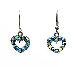 Earrings - E186 - Crystal Hearts (Sm) - Antique Silver Tone Finish ~ Amethyst AB (Dk Purple-Blue Irridescent)