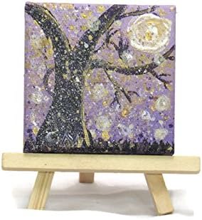 'Purple Haze' is a fantasy moonscape in acrylics on a miniature canvas with a wooden display easel.
