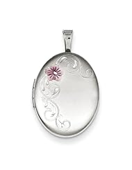 Sterling Silver With Enamel Flowers 19mm Oval Locket