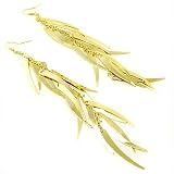 Gold Skinny Leaves Long Drop Earrings Fashion Jewelry