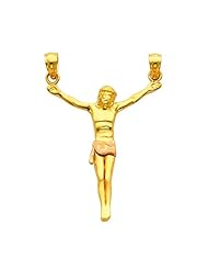 14K Yellow and Rose 2 Two Tone Gold Jesus Body Crucifix Cross Religious Charm Pendant