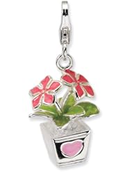 Sterling Silver 3-D Enameled Potted Flowers w/Lobster Claw Clasp Clasp Charm