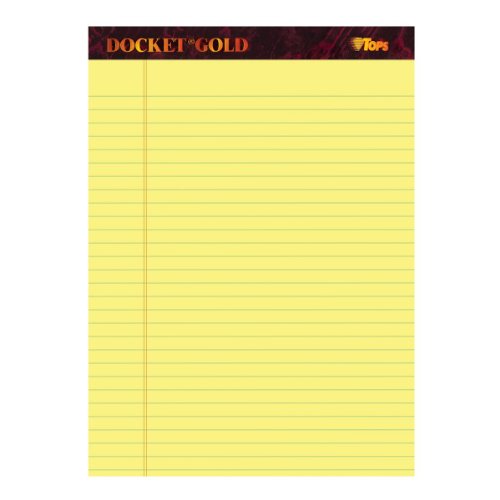 TOPS Docket Gold Pads, Legal Rule, 8.5 x 11.75 Inches, 20 lb. Bond, Perforated, Canary, 50 Sheets/Pad, 12 Pads/Pack (63950)