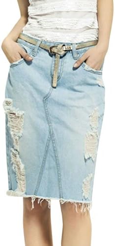 UPER FEET Women's Lady Fashion Distressed Casual Denim Jean Skirt With Rips XL