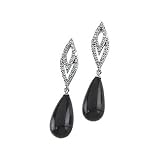 14K White Gold Onyx Briolette and Diamond Earrings