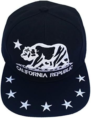 California Repubic Bear Stars Design Plain Unisex Snapback Hat Cap, One Size, Black