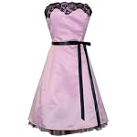 Strapless Satin Tulle Prom Dress Black Lace Trim