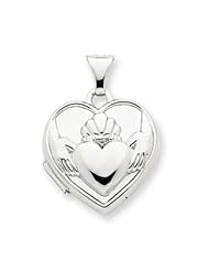 14k Gold White Gold Polished Heart-Shaped Claddagh Locket