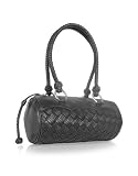 Emporio Due Black Woven Leather Barrel Bag