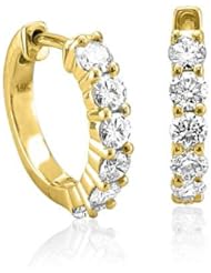 14k Yellow Gold 6 Stone Hoop Diamond Earrings (GH, I1-I2, 0.74 carat)