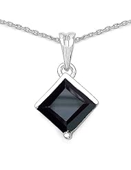 1.80 Carat Genuine Black Sapphire Sterling Silver Pendant Necklace. 18"