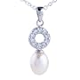 Sterling Silver Pearl Crystal Circle Pendant Necklace